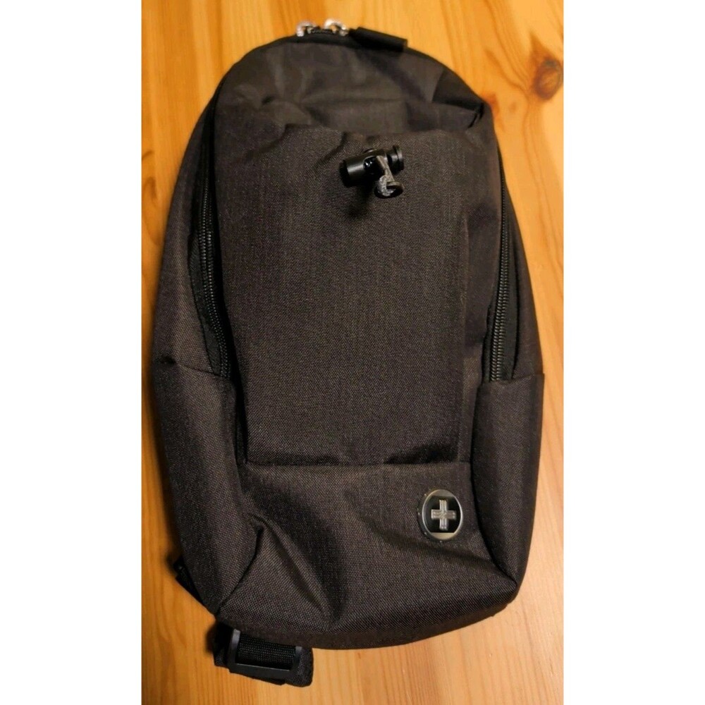Swiss Digital Design Crossbody Shoulder Sling Bag / Backpack - Black